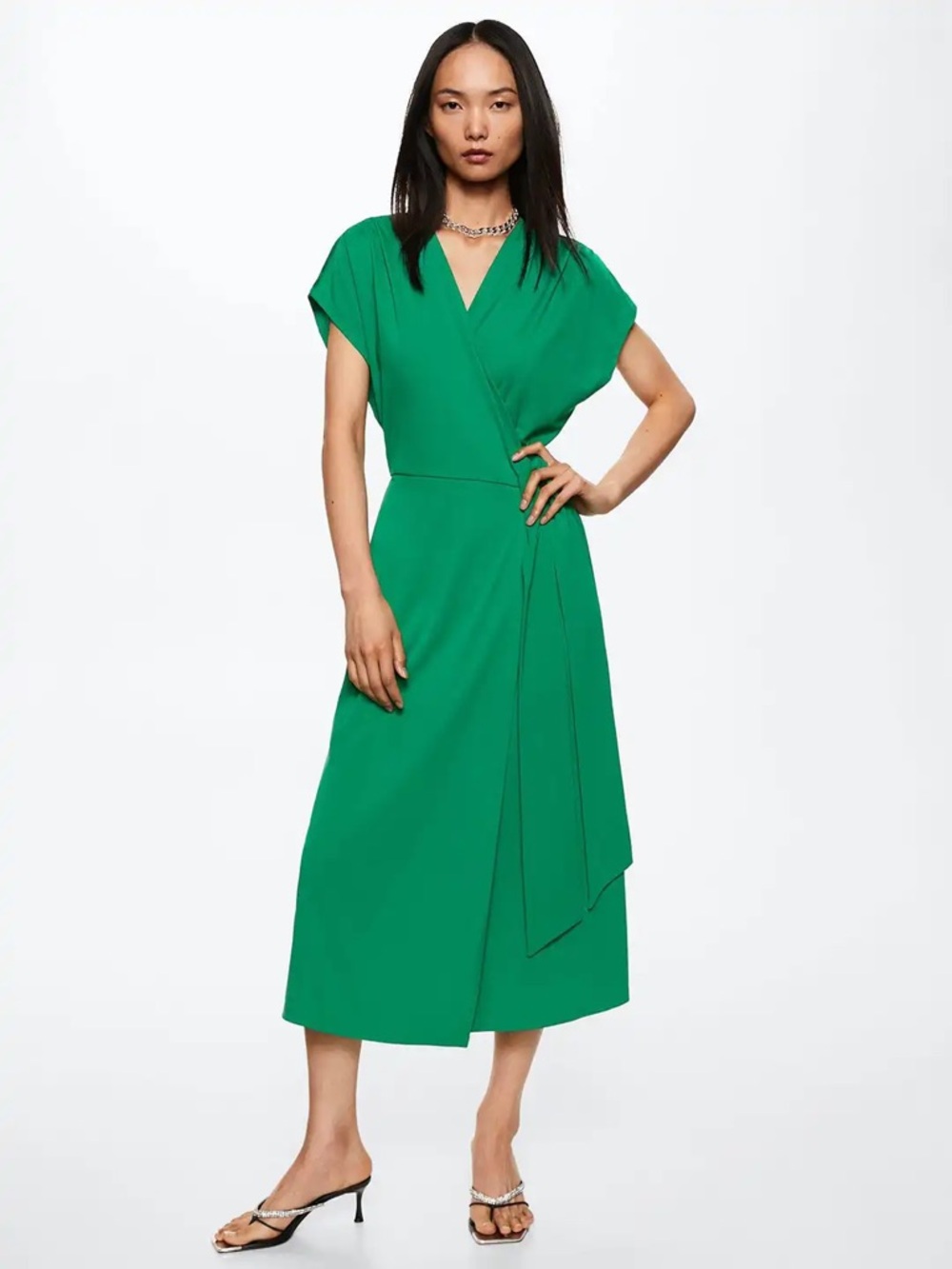 Mango Kelly Green Midi Wrap Dress